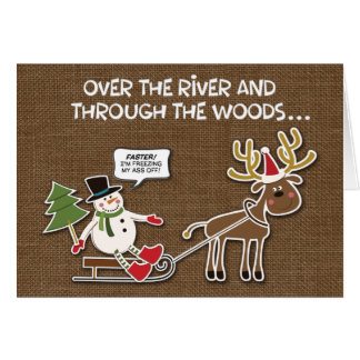 Funny Rustic Snowman and Reindeer Christmas Card