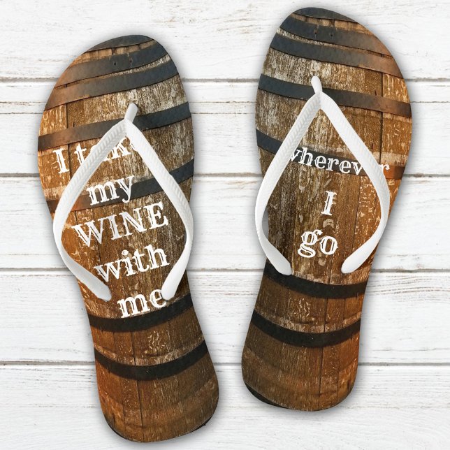 Funny Rustic Wine Barrel Flip Flops (Flip flops featuring a design based on a rustic wine barrel - great for a wine lover)