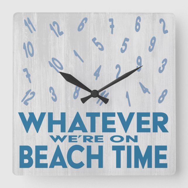Funny Rustic Wood Beach Time Square Wall Clock (Front)