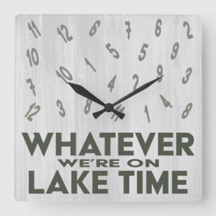 Funny Rustic Wood Lake Time Square Wall Clock