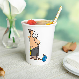 Funny Sad Bowler Character with Bowling Ball Paper Cups