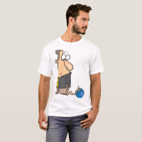 Funny Sad Bowler Character with Bowling Ball