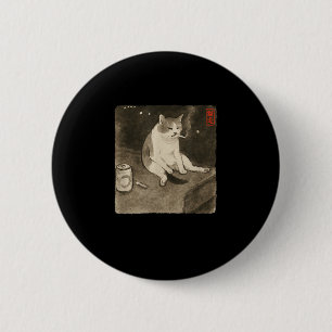 Funny Sad Cat Smoking Meme Sumi-e Japanese Art Kit 6 Cm Round Badge