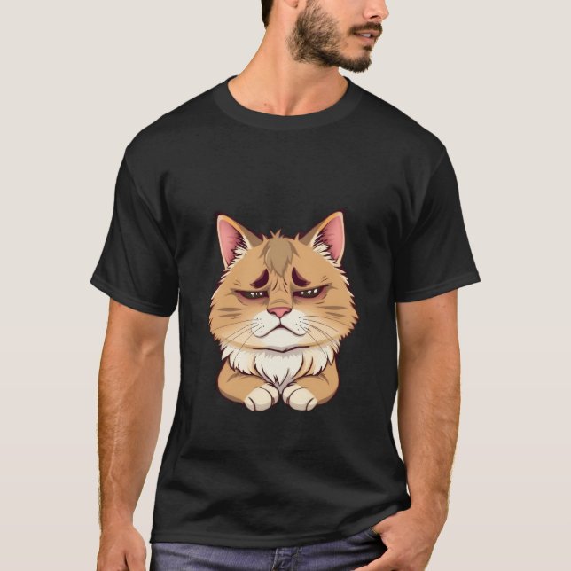 Funny Sad Ginger Cat Tired Eyes  ✨🐾🥺 T-Shirt (Front)