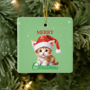 Funny Safari animals Cat Santa Christmas Costume Ceramic Ornament