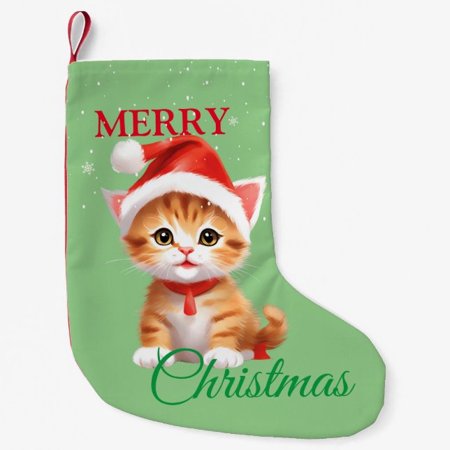 Funny Safari animals Cat Santa Christmas Costume Small Christmas Stocking (Front)