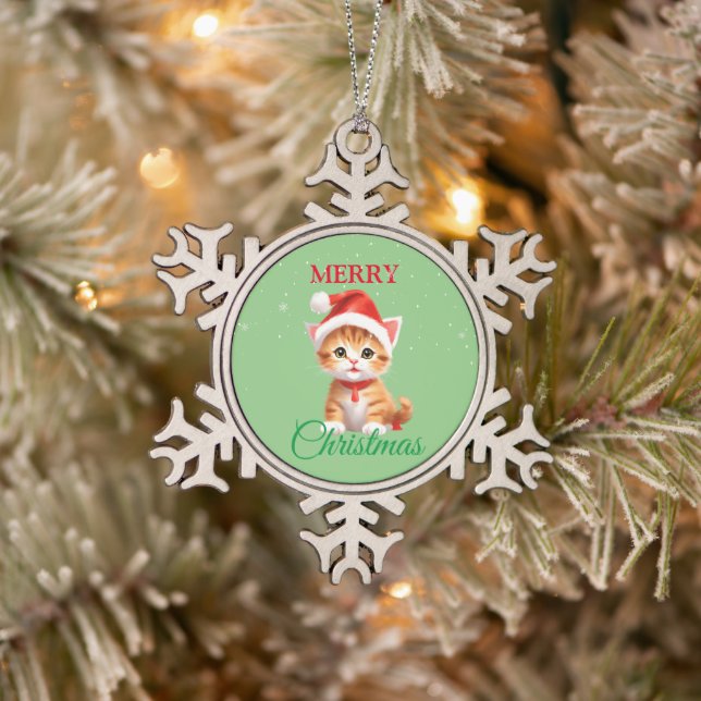 Funny Safari animals Cat Santa Christmas Costume Snowflake Pewter Christmas Ornament (Tree)