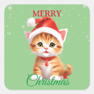 Funny Safari animals Cat Santa Christmas Costume Square Sticker