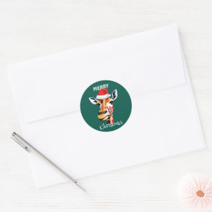 Funny Safari animals Giraffe Santa Xmas party Classic Round Sticker