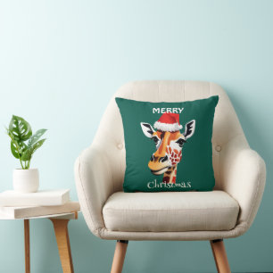 Funny Safari animals Giraffe Santa Xmas party Cushion
