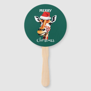 Funny Safari animals Giraffe Santa Xmas party Hand Fan
