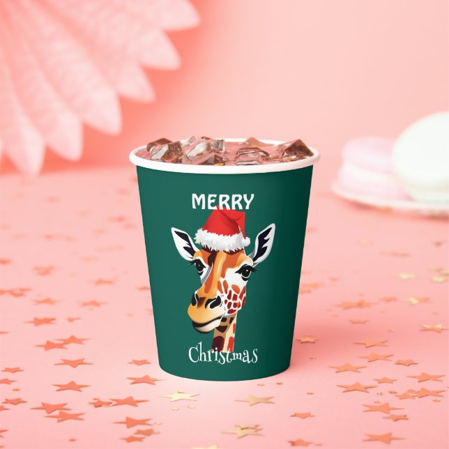 Funny Safari animals Giraffe Santa Xmas party Paper Cups (Insitu)