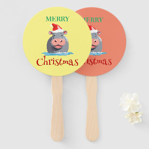 Funny Safari animals HIPPO Santa Christmas Costume Hand Fan