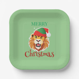 Funny Safari animals Lion Santa Christmas Costume Paper Plate