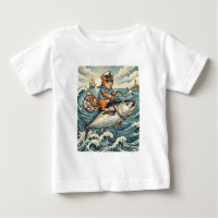 Funny Sailor Cat Riding Tuna Fish Vintage
