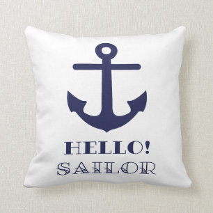 Funny Sailor Gift. Nautical Anchor Hello Sailor Cushion