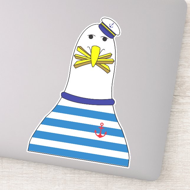 Funny Sailor Seagull Bird Eating French Fries (Detail)
