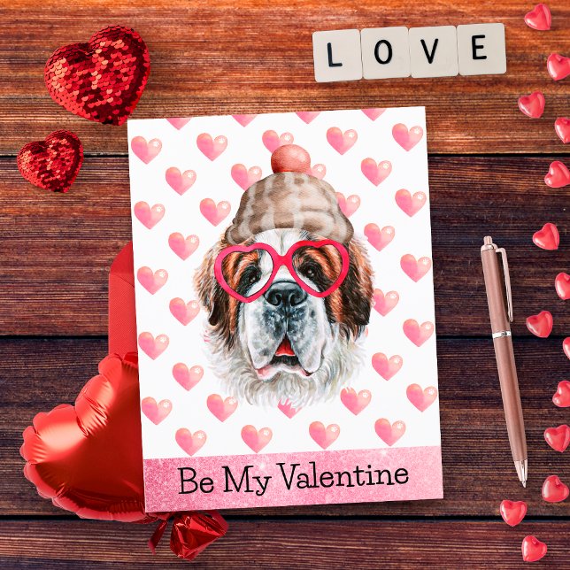 Funny Saint Bernard Be My Valentine Dog Valentines Holiday Postcard (Creator Uploaded)