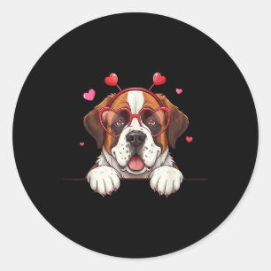 Funny Saint Bernard Dog Heart Headband Valentine W Classic Round Sticker