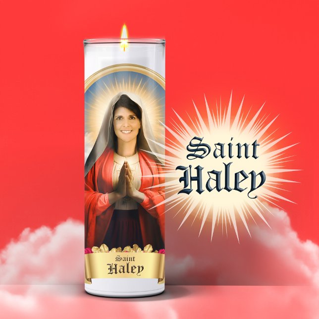 Funny Saint Haley Prayer Candle (Saint Nikki Haley Devotional Prayer Candle Sticker Label)