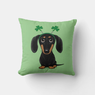 Funny Saint Patrick's Day Dog Dachshund Shamrocks Cushion