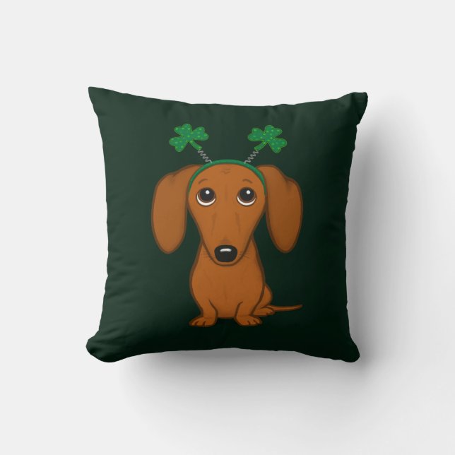 Funny Saint Patrick's Day Dog Dachshund Shamrocks Cushion (Front)