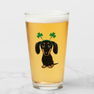 Funny Saint Patrick's Day Dog Dachshund Shamrocks Glass