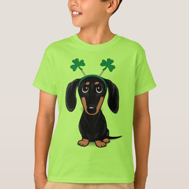 Funny Saint Patrick's Day Dog Dachshund Shamrocks T-Shirt (Front)