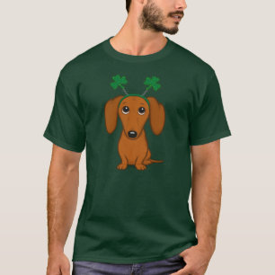 Funny Saint Patrick's Day Dog Dachshund Shamrocks T-Shirt