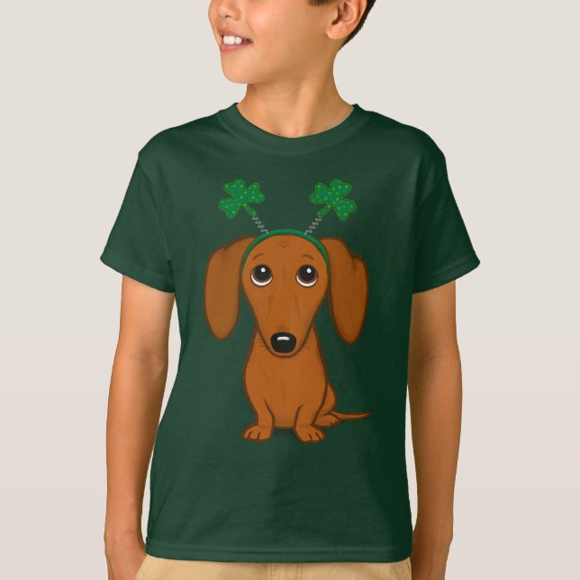 Funny Saint Patrick's Day Dog Dachshund Shamrocks T-Shirt (Front)