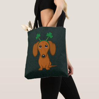 Funny Saint Patrick's Day Dog Dachshund Shamrocks Tote Bag
