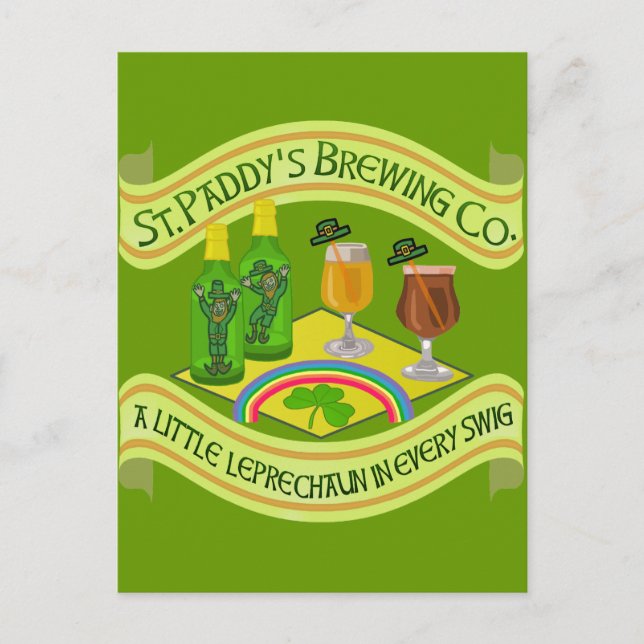 Funny Saint Patrick's Day Leprechaun Brewery Postcard (Front)