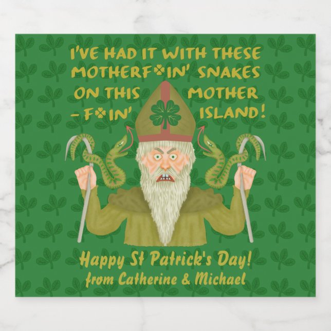 Funny Saint Patrick's Day Snakes Joke Green Irish Beer Bottle Label (Single Label)