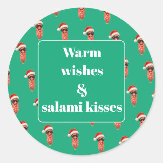 Funny salami kisses apero Christmas Classic Round Sticker