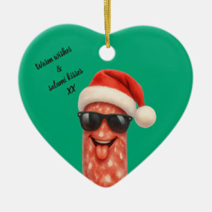Funny salami kisses christmas ceramic tree decoration
