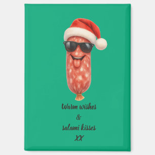 Funny salami kisses christmas magnet