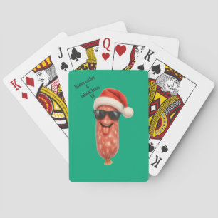 Funny salami kisses christmas playing cards