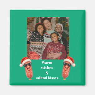 Funny salami kisses family photo christmas magnet