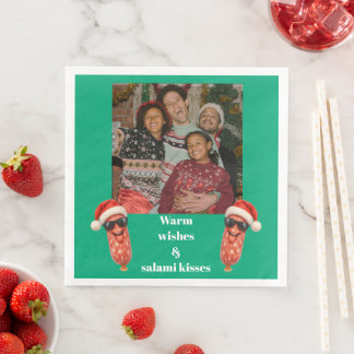 Funny salami kisses family photo christmas napkin