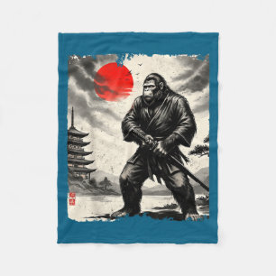Funny Samurai Bigfoot Japanese Art Graphic Tee Ani Fleece Blanket