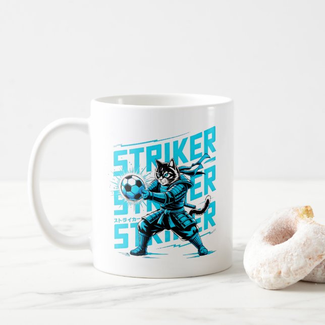 Funny Samurai Cat Soccer - Gift for cat Lovers Coffee Mug (With Donut)