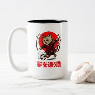Funny Samurai Cat Soccer - Gift for Coffee & Cat Two-Tone Coffee Mug
