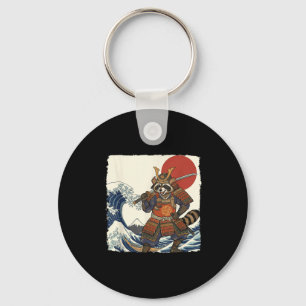 Funny samurai raccoon japanese warrior & art key ring