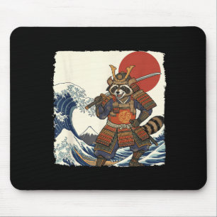 Funny samurai racoon japanese warrior & art mouse pad