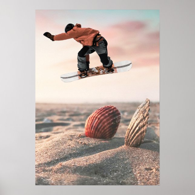 Funny Sand Sea Shell Snowboard Collage Poster (Front)