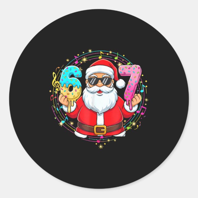 Funny Santa 67 Ice Cream Drip Christmas Xmas Teens Classic Round Sticker (Front)
