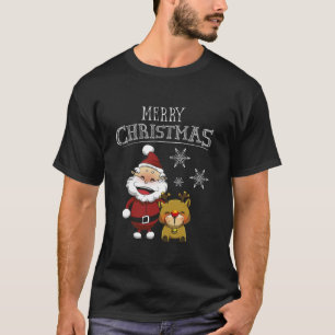 Funny Santa and deer Cute Merry Christmas Face Old T-Shirt