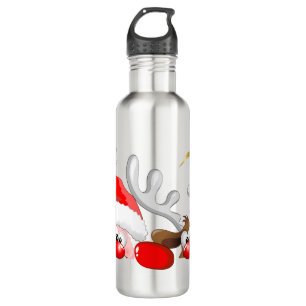 Funny Santa and Reindeer Cartoon 710 Ml Water Bottle