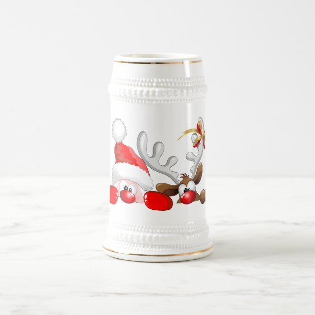 Funny Santa and Reindeer Cartoon Beer Stein (Center)