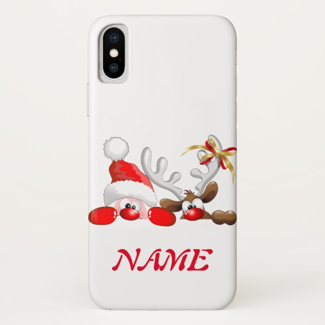 Funny Santa and Reindeer Cartoon         Case-Mate iPhone Case (Back)
